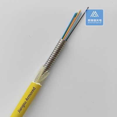 12 Cores Single Mode Spiral Armored Fiber Cable 6.0mm Yellow LSZH Rodent Resistant FTTH