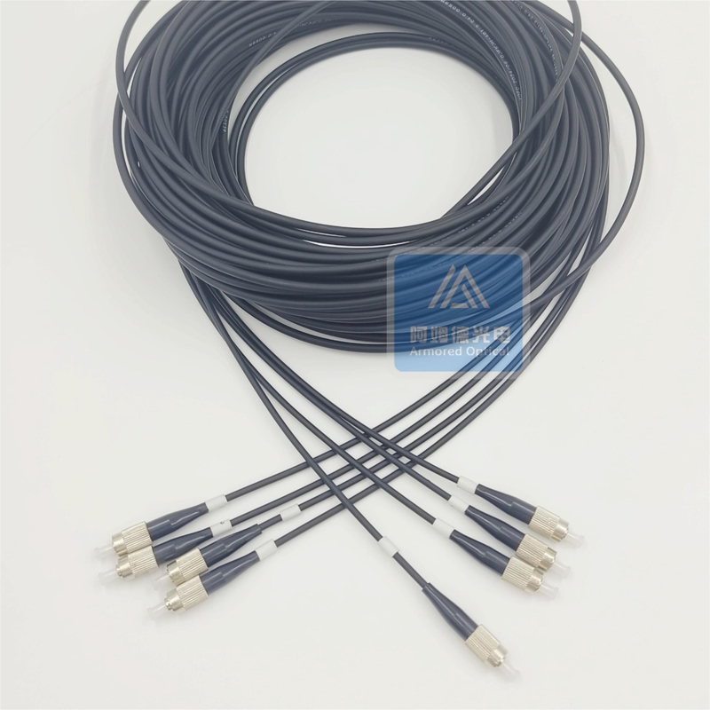 4F Single Mode Armored Patch Cord 50m 5mm Black LSZH FTTH FC Connector