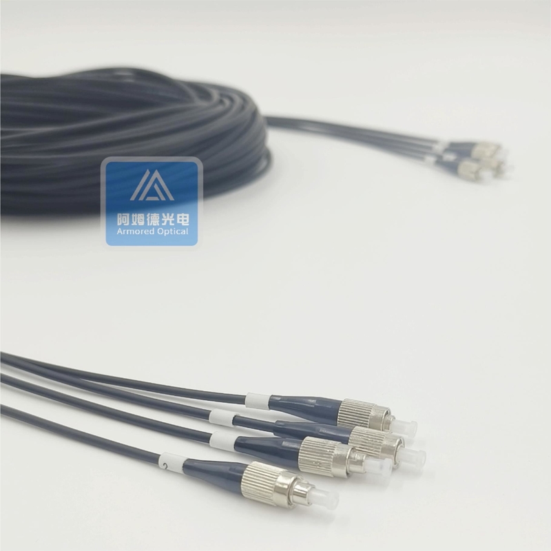 4F Single Mode Armored Patch Cord 50m 5mm Black LSZH FTTH FC Connector