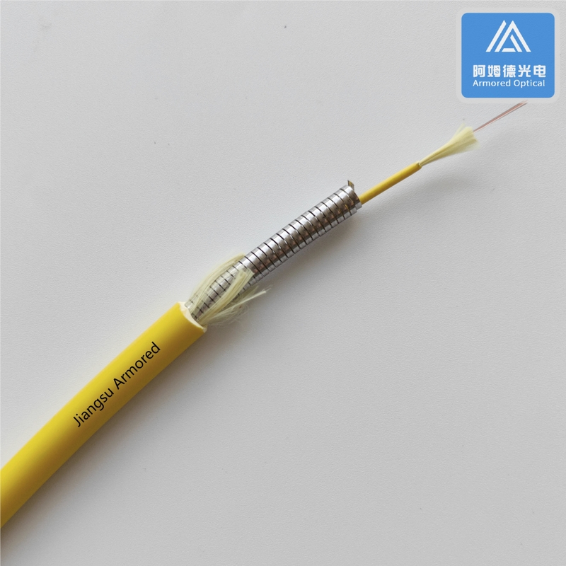 12 Cores SM Spiral Armored Fiber Cable Yellow LSZH  Micro Armored Cable FTTH Rodent Resistant