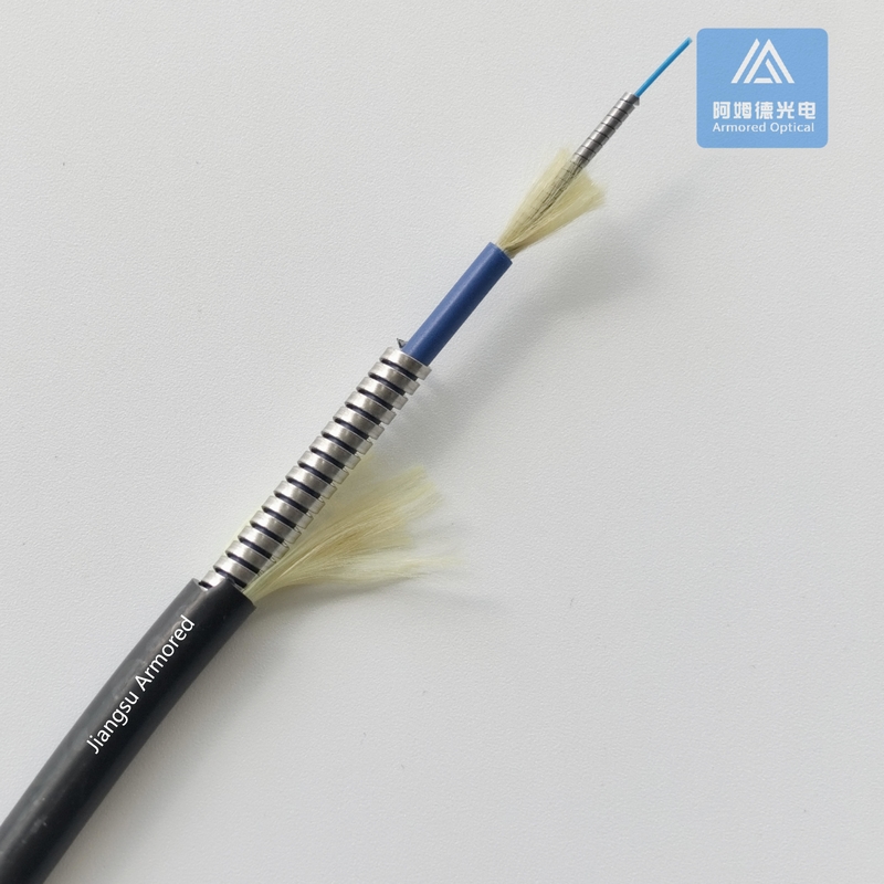 Simplex SM Armored Fiber Cable 7.0mm Black LSZH Double Armored Tube Rodent Resistant