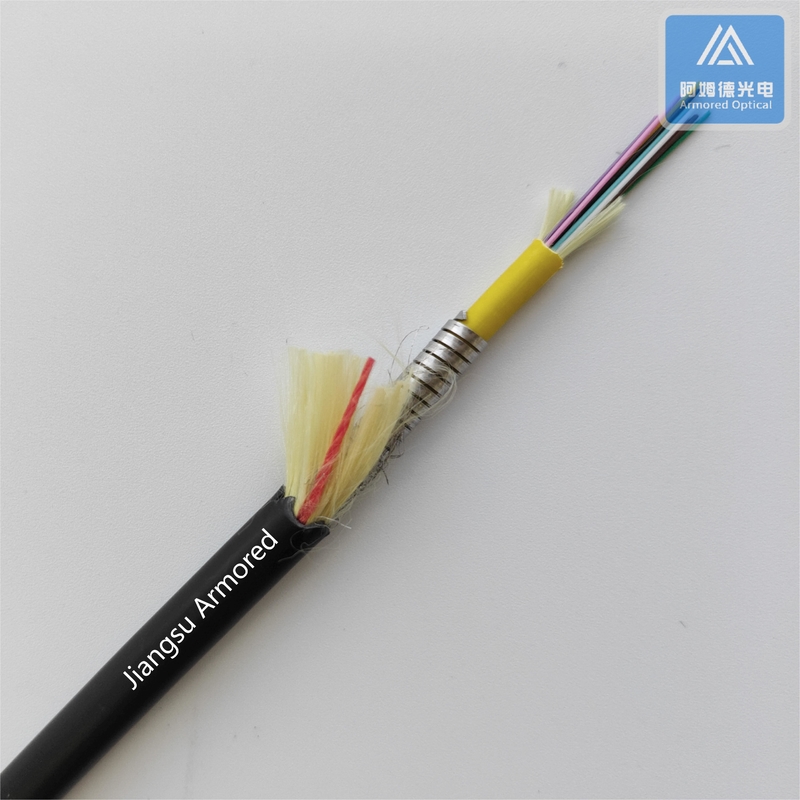 12 Cores Single Mode Spiral Armored Fiber Cable 7.5mm Black TPU Rodent Resistant FTTH Micro Armored Cable