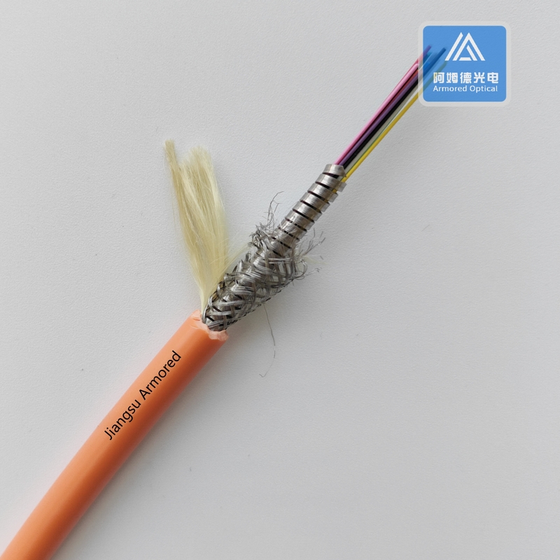 12 Strand Armored Fiber Optic Cable Armored Multimode Fiber 6.0mm Orange LSZH