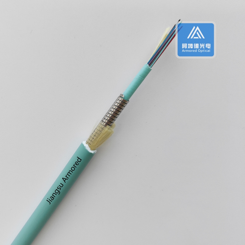 12 Cores Multi Mode Spiral Armored Fiber Cable 7.5mm Aque LSZH  Rodent Resistant FTTH