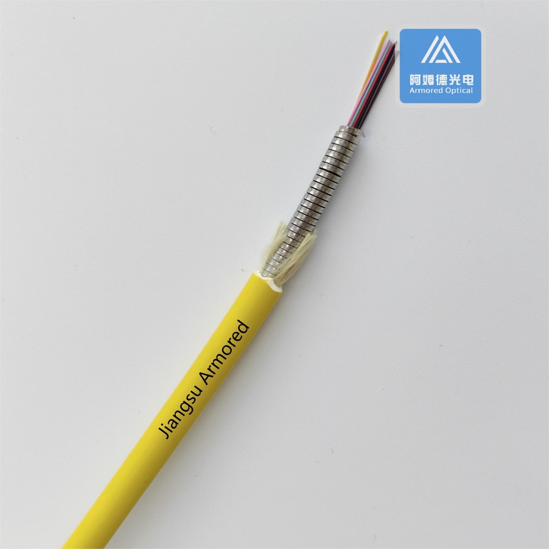 12 Cores Single Mode Spiral Armored Fiber Cable 6.0mm Yellow LSZH Rodent Resistant FTTH