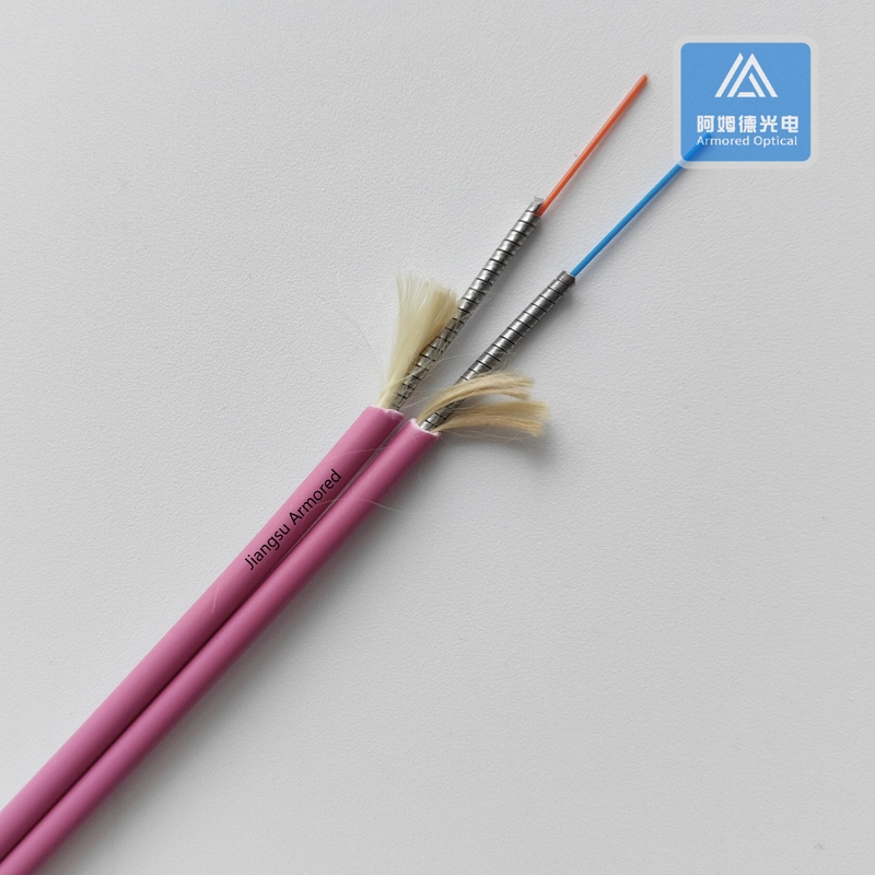 Duplex Om3 Armored Fiber Optic Cable Flat  Purple LSZH 3.0mm X2pcs