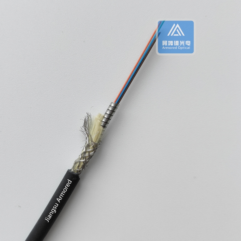 Spiral Armored Fiber Optic Patch Cord 4 Core 5.0mm Black