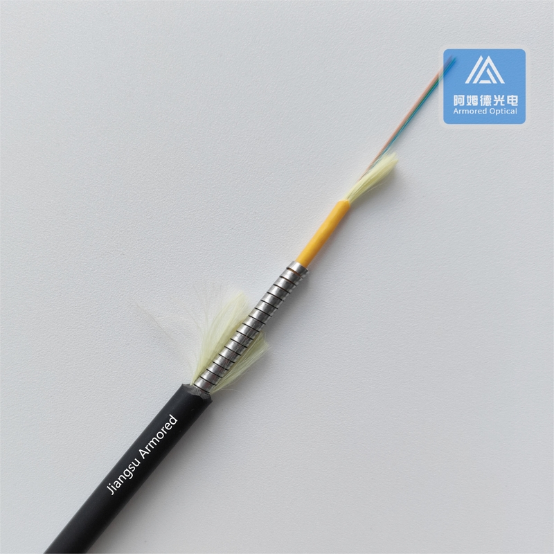 6 Strand Armored Fiber Cable Black LSZH Rodent Resistant Ftth Fiber Cable