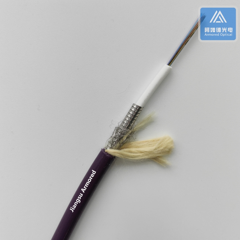 24 Core Armored Multimode Fiber Optic Cable Violet ETFE 7.0mm Rodent Resistant FTTH