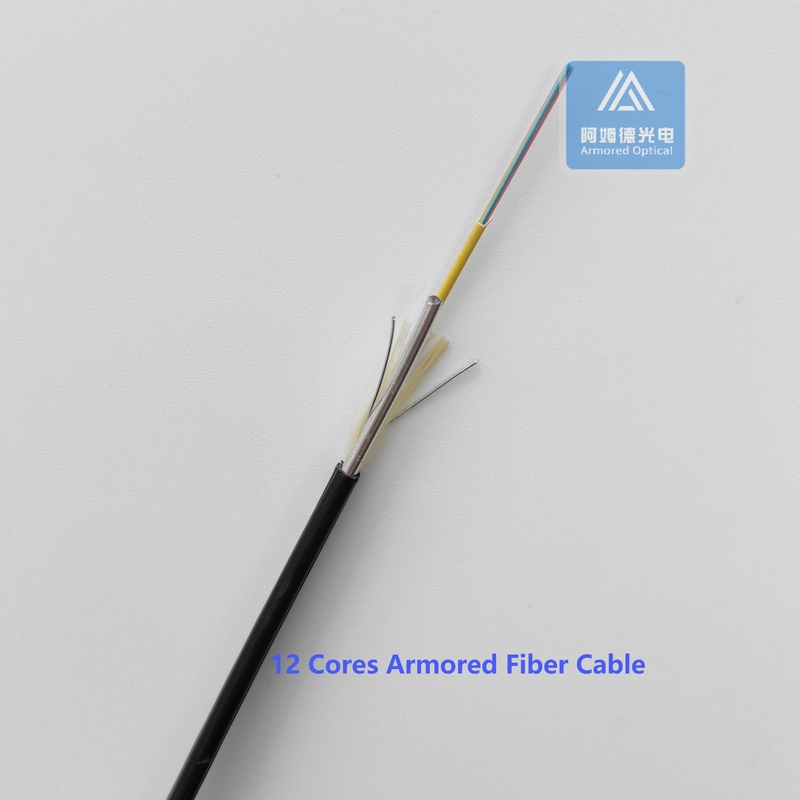 12 Cores Self Supporting Steel Armored Fiber Optic Cable 8.0x3.5mm Black LSZH Flexible