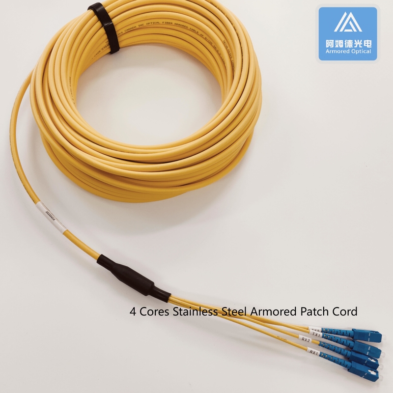 FC-SC-25M 4 Cores Stainless Steel Armored Fiber Optic Patch Cable 6.5mm Yellow LSZH Patch Lead